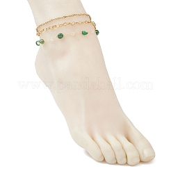 Bracelets de cheville à 3 couche en pépites d'agate naturelle teinte et chaîne à maillons en acier inoxydable 304 pour femmes&nbsp;AJEW-AN00743-01