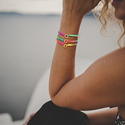 Pulsera de cuentas trenzadas con inicial de rhinestone de cristal&nbsp;BJEW-SW00037-07