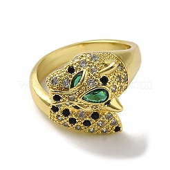 Gestellplattierter Messing-Mikropflaster-Fingerring mit Zirkonia und Leopardenmuster&nbsp;X-RJEW-A036-01G
