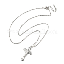 Kreuzigungskreuz Messing Micro Pave Zirkonia Anhänger Halsketten&nbsp;LS-NJEW-S385-02P