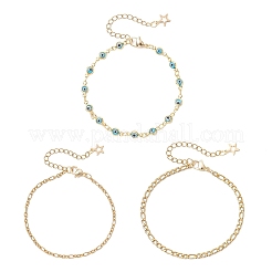 Pulseras de cadena de cable de acero inoxidable 304 y eslabones de lampwork con diseño de ojo malvado para mujer&nbsp;BJEW-JB12449-02