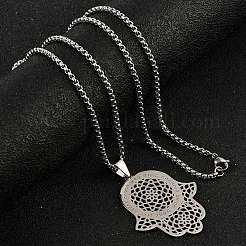 Colliers avec pendentifs en acier inoxydable creux en forme de main de Fatima&nbsp;NJEW-M086-01P