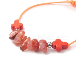 Armband aus natürlichen und synthetischen gemischten Edelsteinsplittern und kreuzgeflochtenen Perlen für Damen&nbsp;BJEW-JB09254