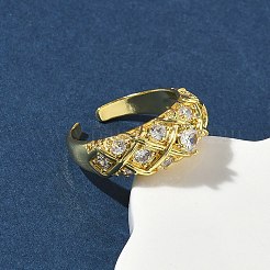 Messing Micro Pave Zirkonia Manschette offene Ringe&nbsp;RJEW-C163-24G