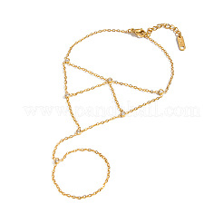 Bracelet à maillons ronds et plats en acier inoxydable 304 avec pavage et zircon cubique transparent&nbsp;CZ6446