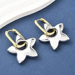 Aretes de aro de latón con forma de estrella para mujer&nbsp;EJEW-U057-06C-04GP