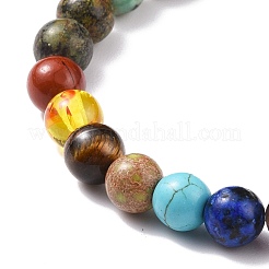 Bracciale elasticizzato in pietre dure miste con perline a cuore in lega&nbsp;BJEW-JB08099