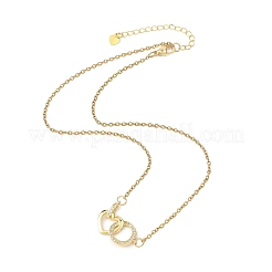 Collier en laiton micro pavé avec pendentif en forme de cœur en zircone cubique transparent et anneau&nbsp;NJEW-JN05659