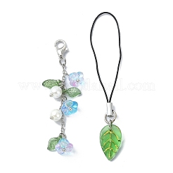 Sangles mobiles transparentes en acrylique et verre fleur et feuille&nbsp;HJEW-JM01536