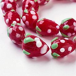 Perles vernissées de fraise 3D ;qnuelles&nbsp;LAMP-R109A-15