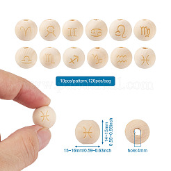 120 Stück 12 Stile unbehandelte europäische Naturholzperlen&nbsp;WOOD-CD0001-09