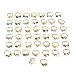 Bagues ajustables en laiton et verre à motif floral&nbsp;GL-CBA18A7-01G-A