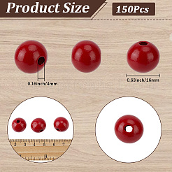 Perles rondes en bois de schima naturel peintes au pistolet&nbsp;WOOD-PA0001-81C-02