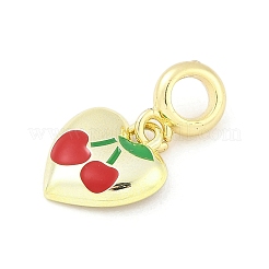 Ciondolo europeo a forma di cuore in smalto rosso in ottone&nbsp;KK-Z090-07G-02