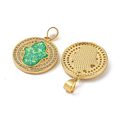 Pendenti in ottone micro pavé di zirconi con opale sintetico&nbsp;KK-K356-01G