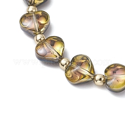 Pulseras elásticas con cuentas de corazón de vidrio galvanizado para mujer&nbsp;BJEW-JB11269