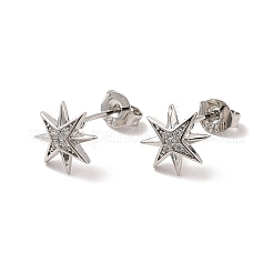 Gestellplattierte Stern-Ohrstecker aus Messing mit Mikropavé und klaren kubischen Zirkonia&nbsp;EJEW-F301-25