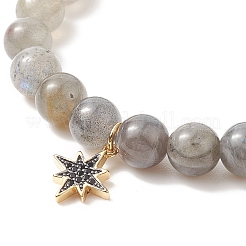 Bracciale elasticizzato con perline tonde in labradorite naturale&nbsp;BJEW-JB09311