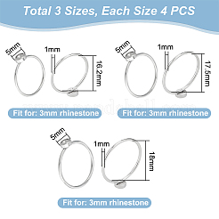 12 Stück 3 Größen 304 Edelstahl Fingerring-Einstellungen für Strass-Basis&nbsp;STAS-CA0002-16