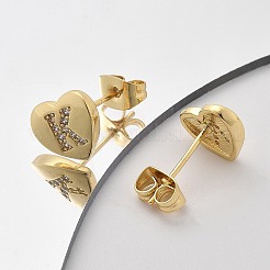 Ohrstecker mit Gestellplattierung aus Messing mit Mikropavé und klaren Zirkonia&nbsp;EJEW-K299-01G-K