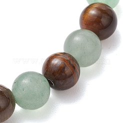 Braccialetti elasticizzati rotondi con perline di avventurina verde naturale e occhio di tigre da 8.5 mm per donna uomo&nbsp;BJEW-JB10435