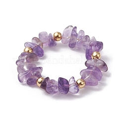 Stretch-Ring mit Perlen aus natürlichen gemischten Edelsteinsplittern&nbsp;RJEW-JR00646