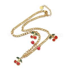 Halsketten mit Kirschanhänger aus 304 Edelstahl mit roter Emaille und rundem Kunststoff für Damen&nbsp;NJEW-M091-01G