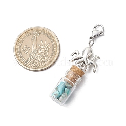 Bouteille de souhaits en verre avec perles de turquoise synthétiques à l'intérieur des décorations suspendues&nbsp;HJEW-JM03043