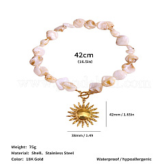 Collana da donna con ciondolo in acciaio inossidabile 304 e pepite di conchiglia naturale&nbsp;WG8D776-01