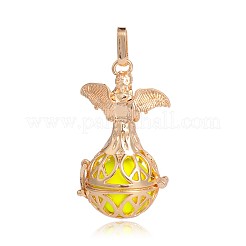 Pendentifs de cages rondes creuses en laiton plaqué d'or&nbsp;KK-J251-04G