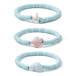 3 Stück 3 Stile flache runde handgemachte Polymer Clay Heishi Perlen Perlen Stretch Armbänder&nbsp;BJEW-JB11711