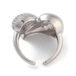 Offener Manschettenring aus Messing mit Mikropflaster und klarem Zirkonia in Herzform für Damen&nbsp;RJEW-C102-11P