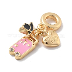 Anhänger aus Messing mit rosa Emaille und klaren Zirkonia&nbsp;KK-M305-15G-02