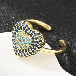 Anelli aperti a bracciale in ottone a forma di cuore con micro pavé di zirconi cubici per donna&nbsp;CU-CBA0A21-01G
