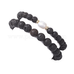2 Stück dehnbares Armband aus runden Naturlava-Perlen für Damen und Herren&nbsp;BJEW-JB13054