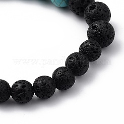 Stretch-Armbänder aus synthetischem Türkis (gefärbt) und Perlen aus natürlichem Lavagestein&nbsp;BJEW-JB05415-03