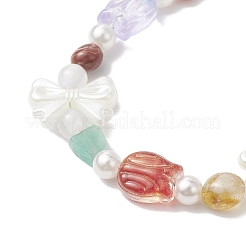 Braccialetti con perline di pietre preziose naturali e perle di plastica&nbsp;BJEW-JB10362