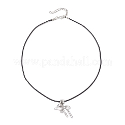 Collane con ciondolo a forma di cuore con fiocco in lega e cordino cerato nero per donna&nbsp;NJEW-JN05541