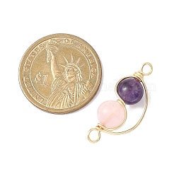 Kupferdraht umwickelte natürliche Rosenquarz & Amethyst runde Bettelglieder Verbinder Charms&nbsp;PALLOY-JF04678-03