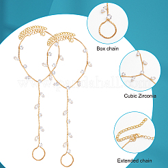 2 bracciale a catena con zirconi cubici trasparenti in ottone per donna&nbsp;BJEW-BBC0001-09G