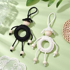 2 pièce de 2 couleurs de décorations de pendentif de marionnette en cordon de coton macramé fait à la main&nbsp;HJEW-JM02656
