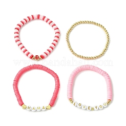 Set di braccialetti elasticizzati heishi surfista in argilla polimerica a tema festa della mamma da 4 pz&nbsp;BJEW-TA00360