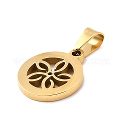 Pendentifs ronds et plats en acier inoxydable 304 avec fleur&nbsp;STAS-M121-03G