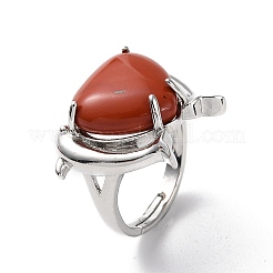 Anelli regolabili con delfino e cuore in diaspro rosso naturale&nbsp;RJEW-K241-02P-05