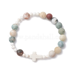 Pulseras elásticas de ágata de hoja de bambú natural&nbsp;BJEW-JB12815