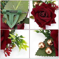 Dasilk 2pcs broche en soie fleur rose avec plastique&nbsp;AJEW-CP0001-64