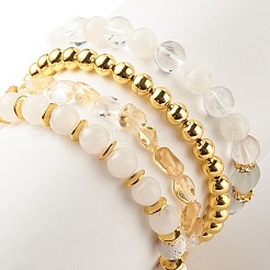 4pcs 4 bracelets extensibles perlés en laiton et pierres précieuses de style sertis de strass en cristal pour les femmes&nbsp;BJEW-JB07884