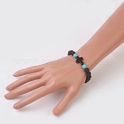 Braccialetti elasticizzati con perline sintetiche turchesi (tinte).&nbsp;BJEW-JB03710-01