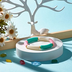 Bracciale elasticizzato con perline tubolari color caramello&nbsp;BJEW-JB07298-02