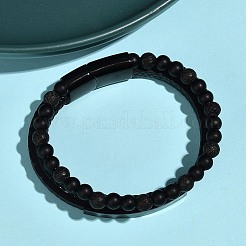 Bracciali di perline rotonde in pietra lavica naturale e vetro&nbsp;BJEW-G732-02A
